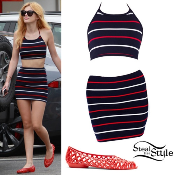 GUC American Apparel Navy Striped Ponte Crop Top M - Picture 5 of 5